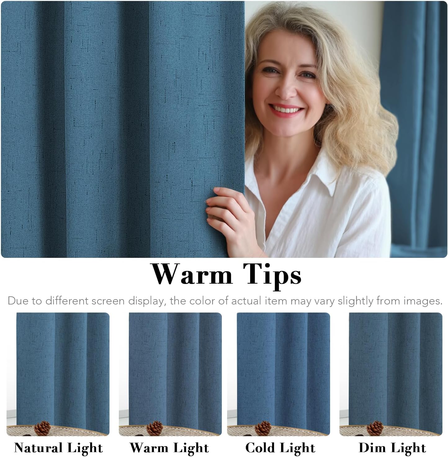 H.VERSAILTEX 100% Blackout Curtains for Bedroom Thermal Insulated Linen Textured Curtains Heat and Full Light Blocking Drapes Living Room Curtains 2 Panel Sets, Blue Sapphire, 52x84 Inch