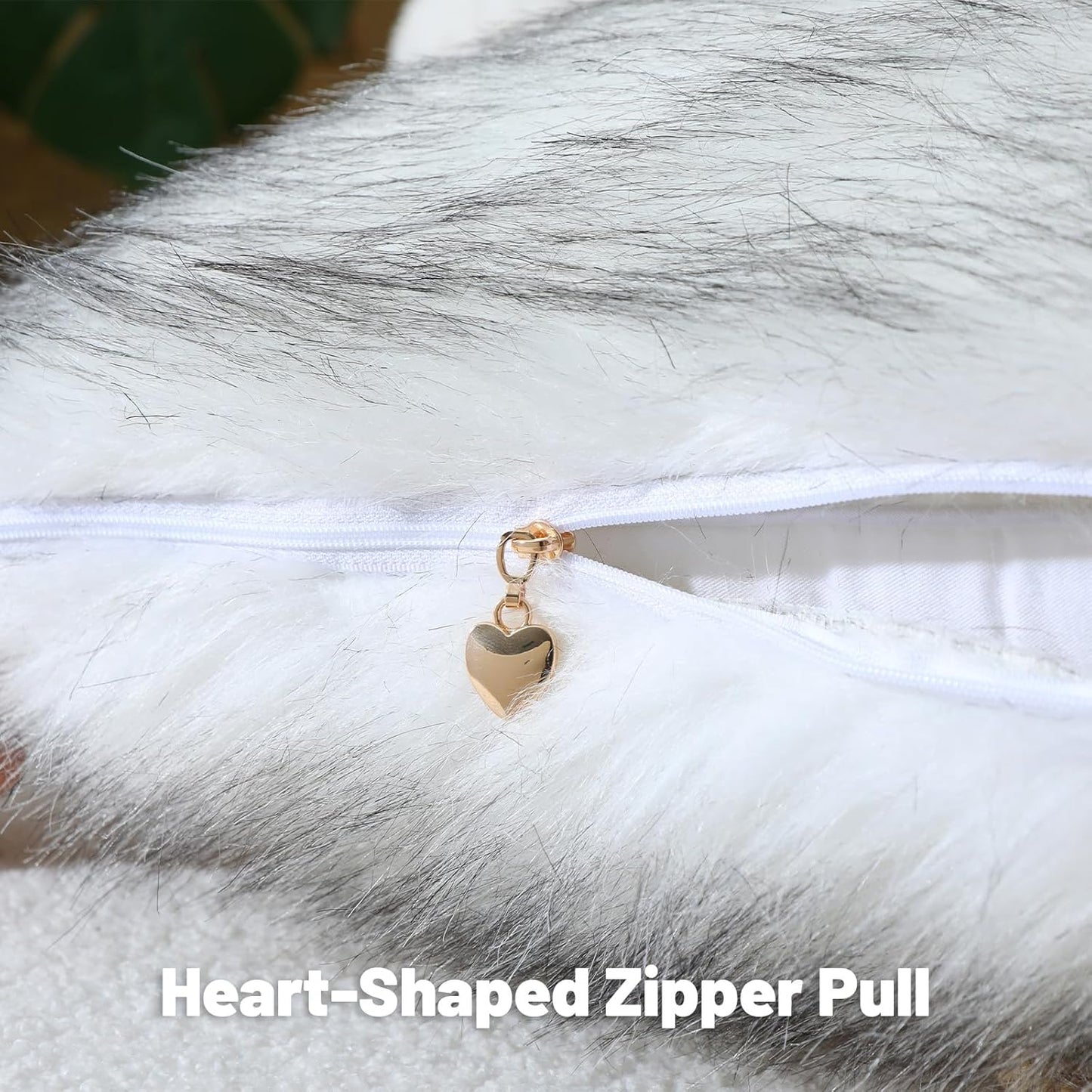 FUTEI Black White Decorative Throw Pillow Covers 24x24 Inch Set of 2,Soft Fluffy Faux Fox Fur Textured European Cushion Case,Modern Home Decor for Couch Living Room