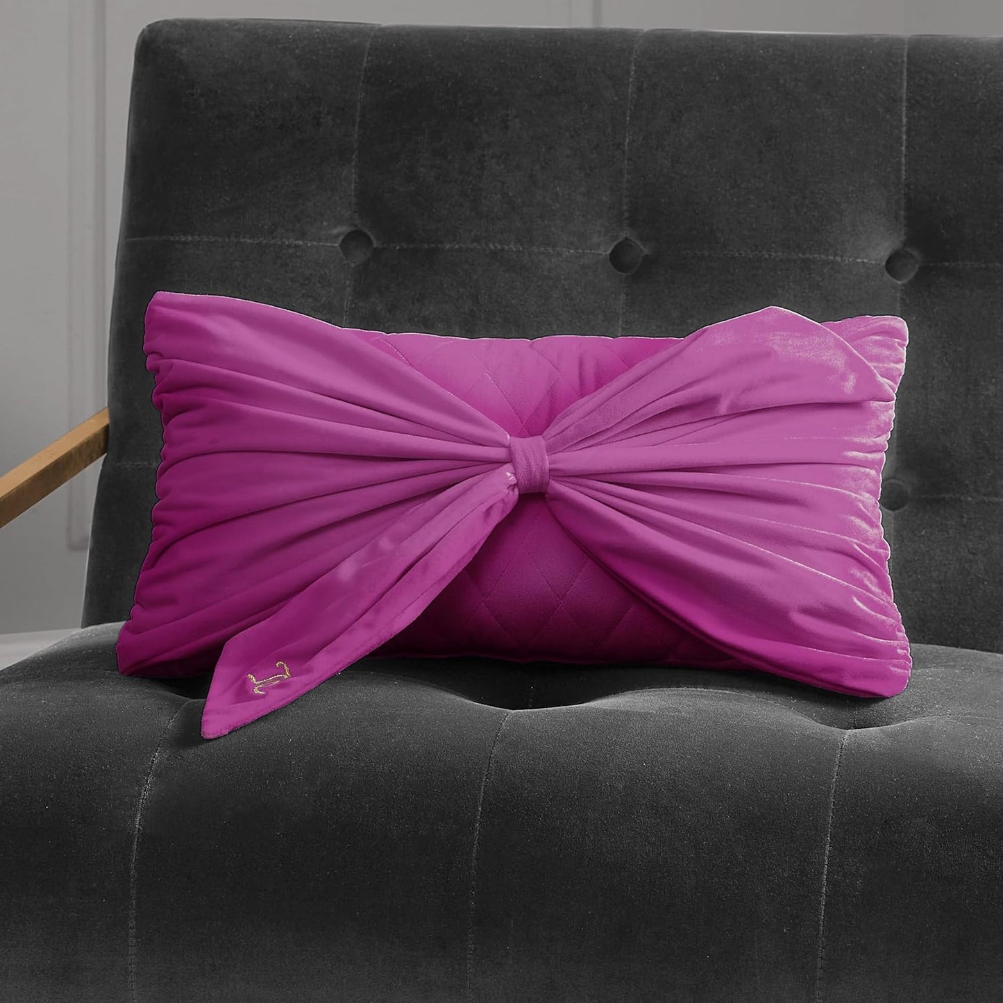 Juicy Couture Decorative Throw Pillow, 10"x18", Velvet Bow-Electric Violet Purple