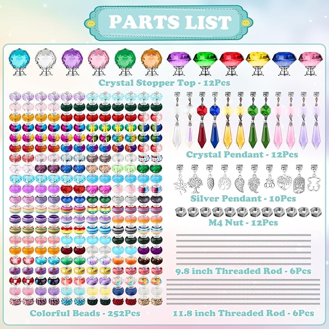 UFU 310Pcs DIY Fairy Wand Beaded Garden Stakes Kit, Fairy Wands Kit with Sparkling Crystal Pendants, Suitable for Different Holidays Garden Stakes Decorative Outdoor Beadable Items(10&12IN)