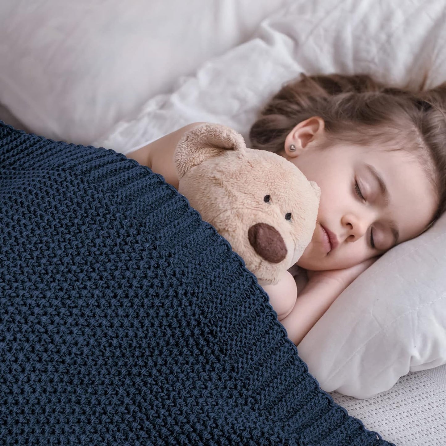 CozeCube Navy Blue Throw Blanket for Couch, Soft Cozy Cable Knit Throw for Bed Sofa Living Room, Lightweight Warm Decorative Farmhouse Christmas Blanket, 50"x60", Navy Blue