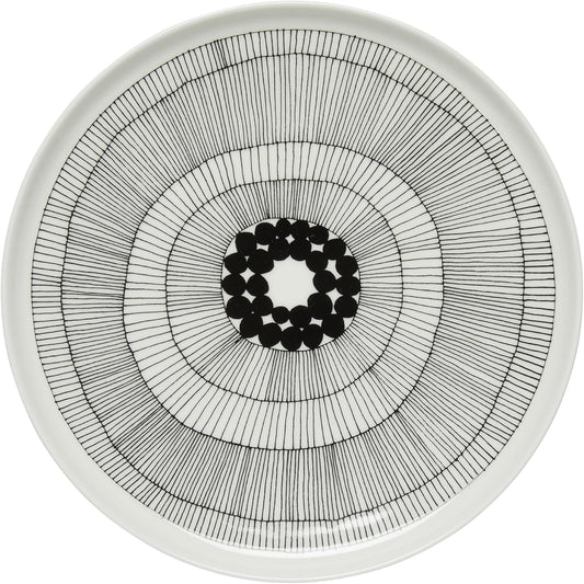MARIMEKKO Oiva Siirtolapuutarha Dinner Plate — Refine Your Kitchen Décor with Our Iconic Black & White Stoneware — Stylish White Porcelain Dinner Plates to Elevate Your Dining Experience (10”)