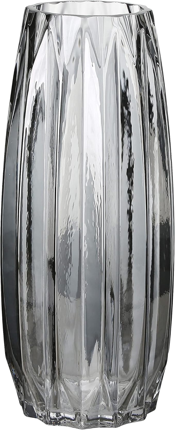 Black Grey Glass Vase with Modern Ribbed for Flowers, Candles, and Decorative Accents - Tall/Short Glass Vase for Centerpieces Home Table Decor(Grey H7.87inch)