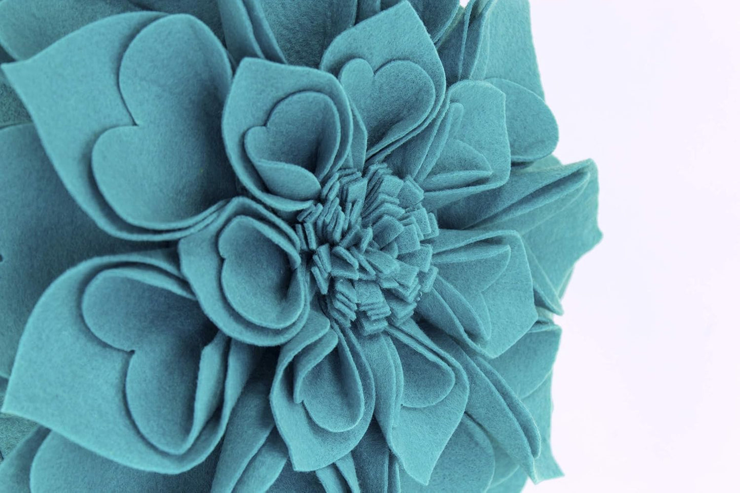 Fennco Styles Handmade 3D Heart-Shaped Petals Flower Decorative Throw Pillow Cover Only - 13" Round Teal Floral Pillow Case for Couch, Home Décor and Holiday, Housewarming Gift