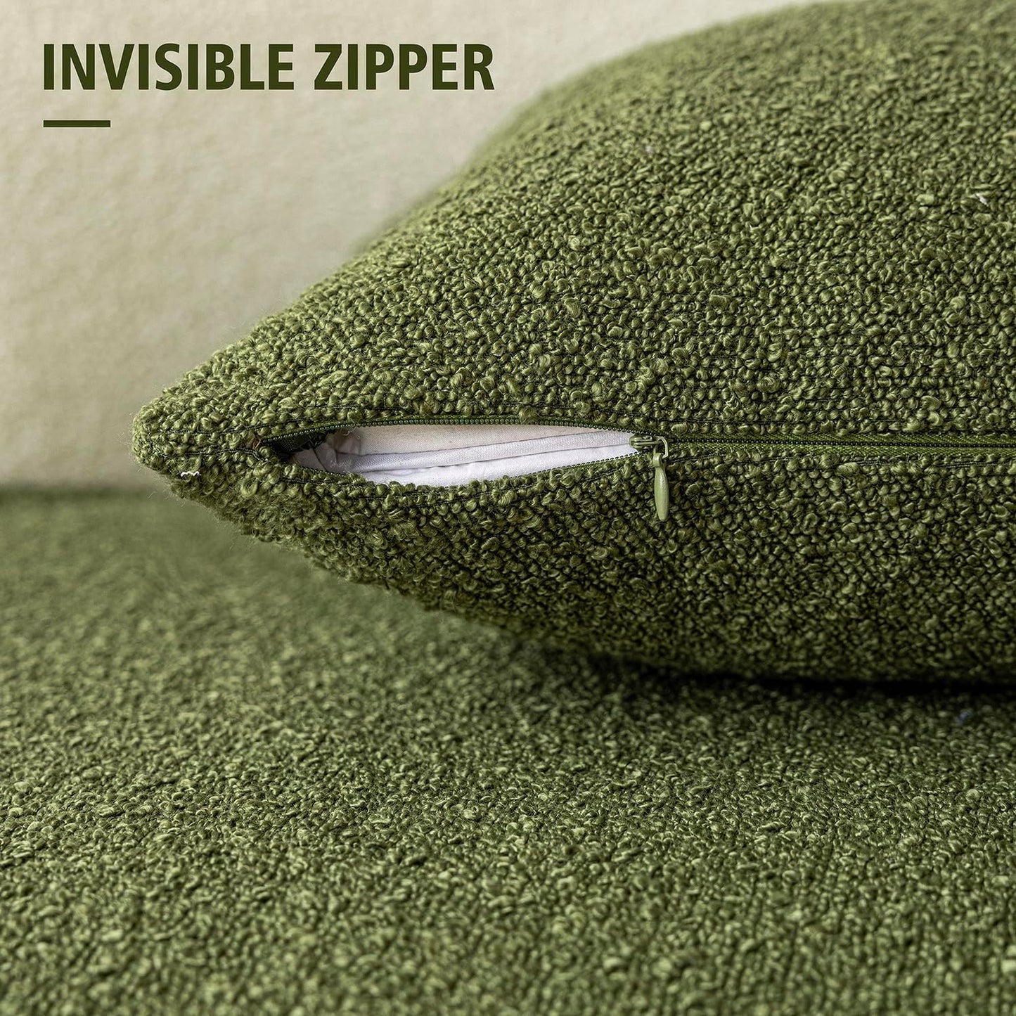Foindtower Pack of 2 Modern Textured Boucle Throw Pillow Covers Accent Solid Decorative Pillow Cases Cozy Woven Couch Cushion Case for Chair Sofa Bedroom Living Room Home Decor, 20 x 20 Inch,Green