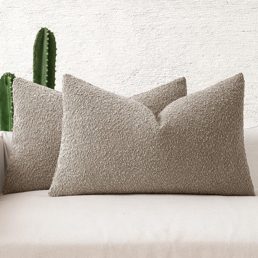 MIULEE 12x20 Inch Decorative Lumbar Throw Pillows for Bed Set of 2 Textured Boucle Neutral Winter Throw Pillow Covers Light Taupe Accent Solid Pillowcases Sofa Livingroom Home Decor