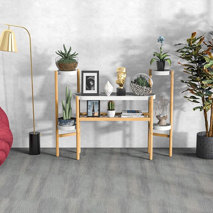 Wisuce Bamboo Plant Stands Indoor, 3 Tier Tall Corner Plant Stand Holder & Plant Display Rack for Garden Outdoor (3-2 Tier)