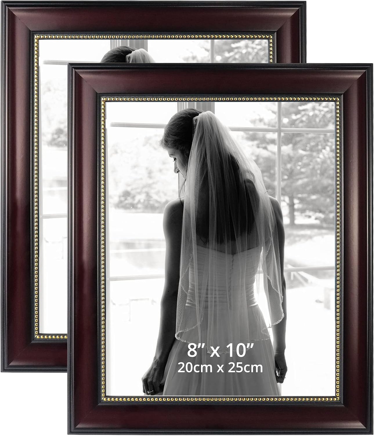 GraduationMall 8x10 Picture Frames, Real Glass, Display Photos for Wall or Tabletop, Mahogany with Gold Beads, 2-Pack