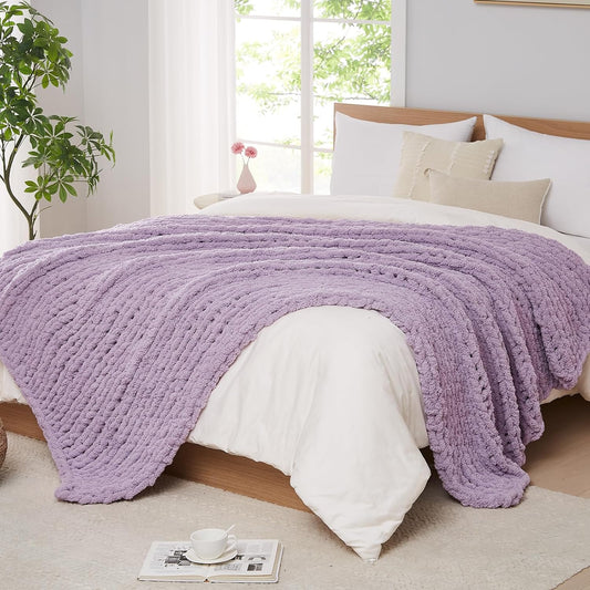 L'AGRATY Chunky Knit Blanket Throw - Soft Chenille Yarn Throw Blanket 60x80: Handmade Thick Cable Knit Crochet Blanket - Large Knit Blanket Chunky Rope Knot Throw Blanket for Couch Sofa Bed Home Decor