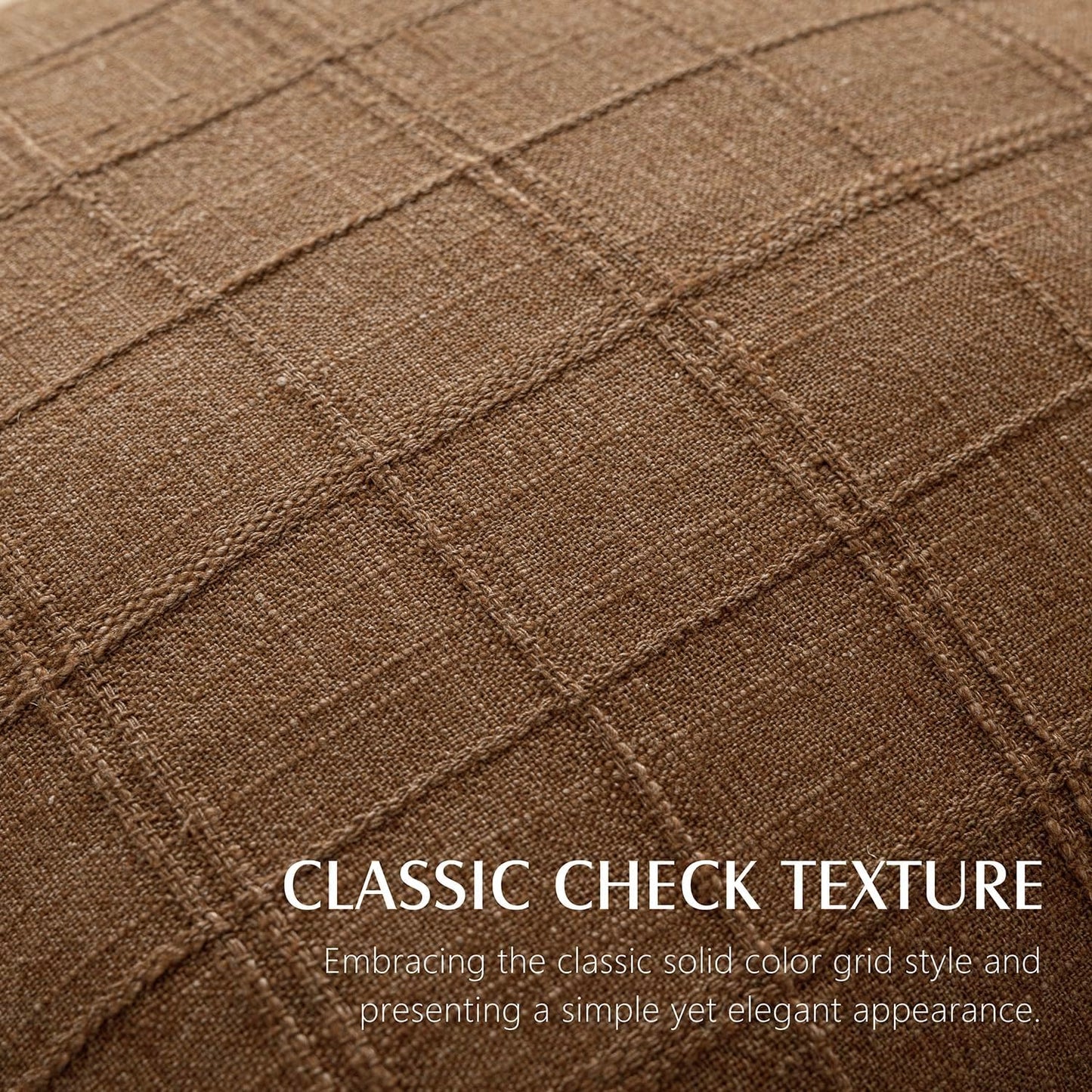 Foindtower Set of 2 Decorative Linen Check Throw Pillow Covers Neutral Farmhouse Vintage Cushion Covers Modern Boho Home Decor for Sofa Chair Couch Bedroom Living Room,24×24 Inch,Brown Hazel