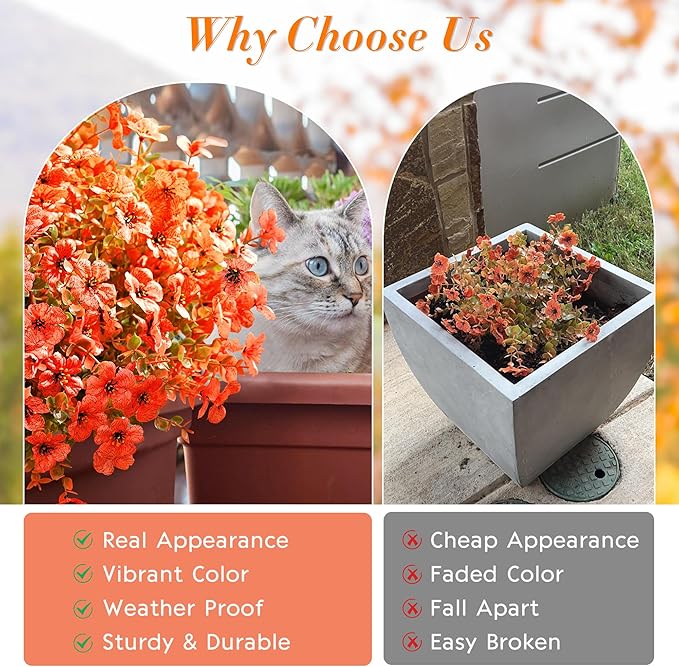 Waipfaru Fall Decor, Fake Mums, Flowers, UV Resistant Artificial Mums for Outdoors, 24 Bundles, Fall Flower Plants Artificial for Decoration Home Porch Thanksgiving,Light Red