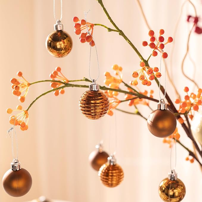 Valery Madelyn 1.57 Inches Small Christmas Tree Decorations Ornament Set for Fall Halloween, 24ct Bronze Copper Gold Shatterproof Hanging Ball Ornaments Holiday Party Decor