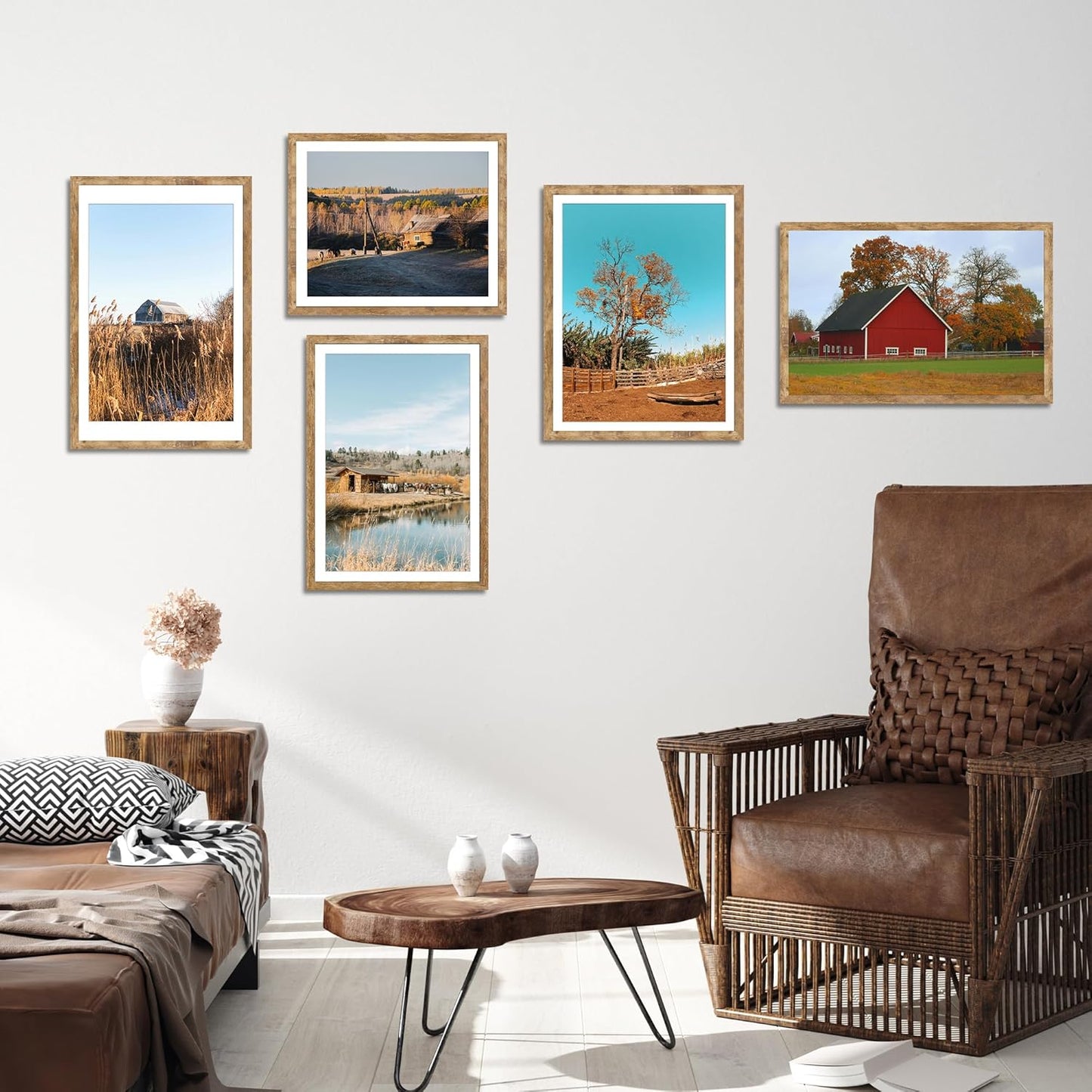 iRahmen 20x30 Poster Frame Set of 2 with Plexiglass, Wood Brown Rustic Picture Frames for Wall Mounting Display Picture 16x24 with Mat or 20 x 30 Without Mat