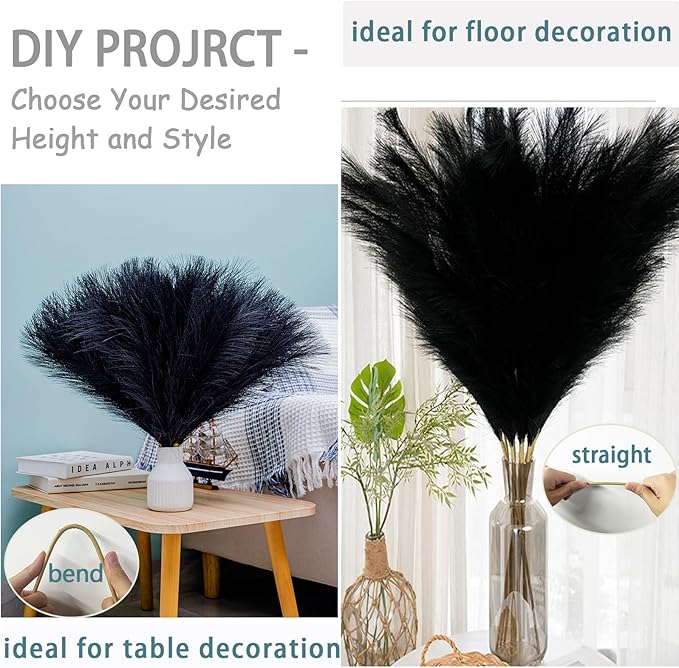 38" 10 Stems Pampas Grass Tall - Black Faux Pampas Grass Artificial Tall Pampas Grass Bouquet Flower Arrangement and Vase Filler for Boho Home Wedding Mothers Day Decoration