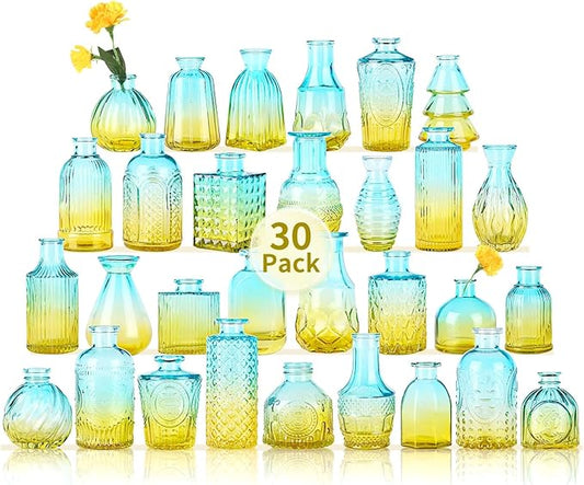 Glass Bud Vases in Bulk Set of 30 Pcs,Small Glass Vases for Flowers as Wedding Centerpieces for Tables,Clear Flower Vases Suitble for Wedding Decorations,Home Decor (Yellow Green, 30 pcs)