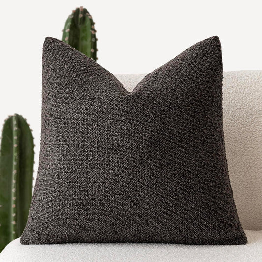 Foindtower Decorative Textured Boucle Throw Pillow Covers Accent Solid Pillow Cases Neutral Soft Cozy Couch Cushion Case for Chair Sofa Bedroom Living Room Home Decor 26 x 26 Inch,Dark Brown