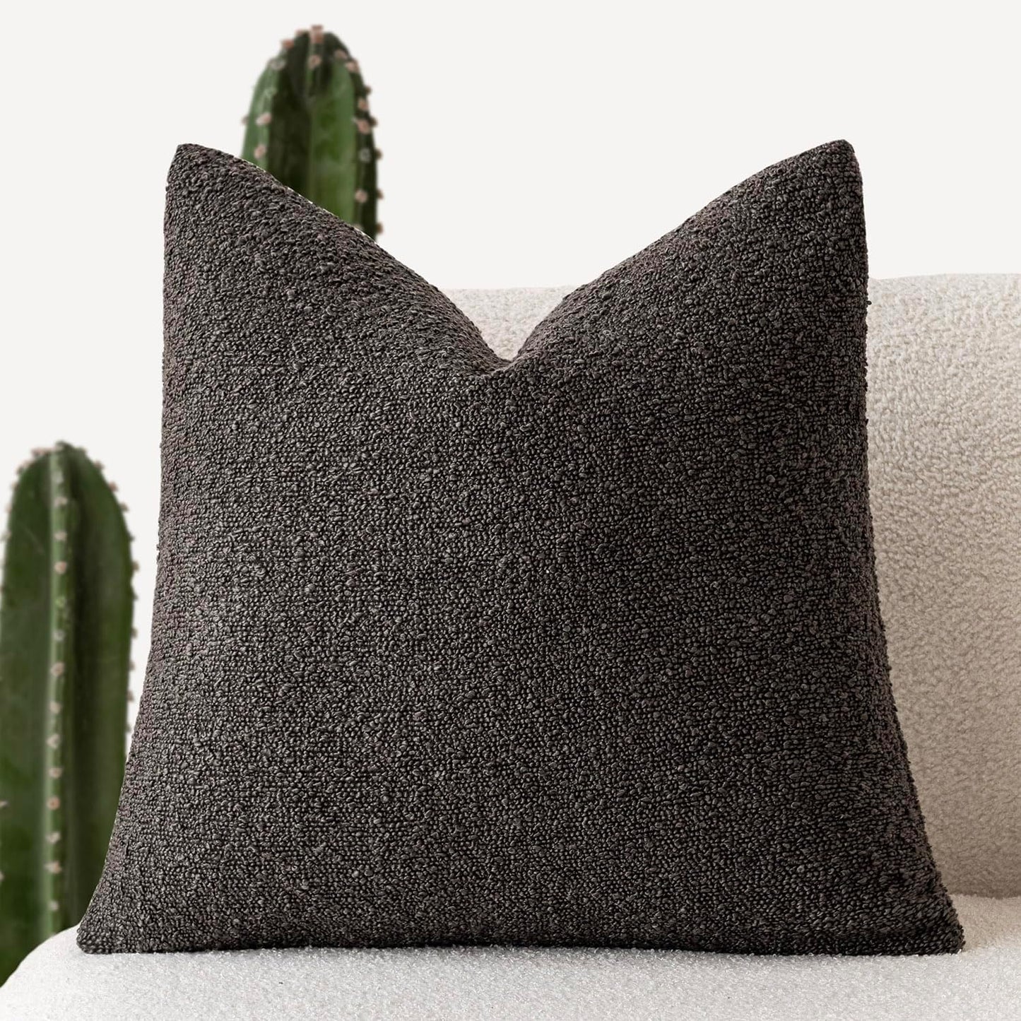 Foindtower Decorative Textured Boucle Throw Pillow Covers Accent Solid Pillow Cases Neutral Soft Cozy Couch Cushion Case for Chair Sofa Bedroom Living Room Home Decor 24 x 24 Inch,Dark Brown