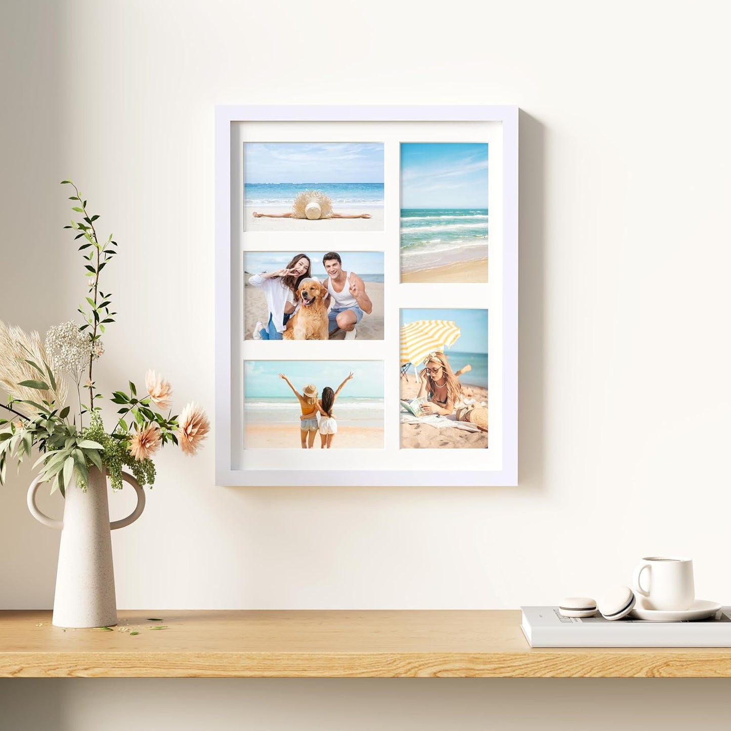 decorUhome 11x14 Picture Frames Collage Wall Decor, Display 5Pcs 4x6 Photos with Mat or 1Pcs 11x14 Unmatted, 5 4x6 Collage Picture Frames for Wall Mounting, White