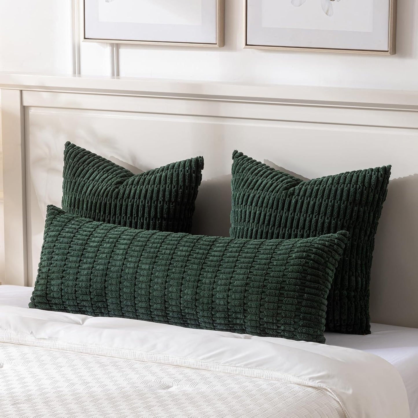 Fancy Homi Dark Green Long Body Lumbar Decorative Throw Pillow Covers 20x54 Inch for Bed Couch Bedroom Bench, Soft Corduroy Rectangle Solid Pillow Case 50x137 cm, Rustic Farmhouse Boho Room Decor