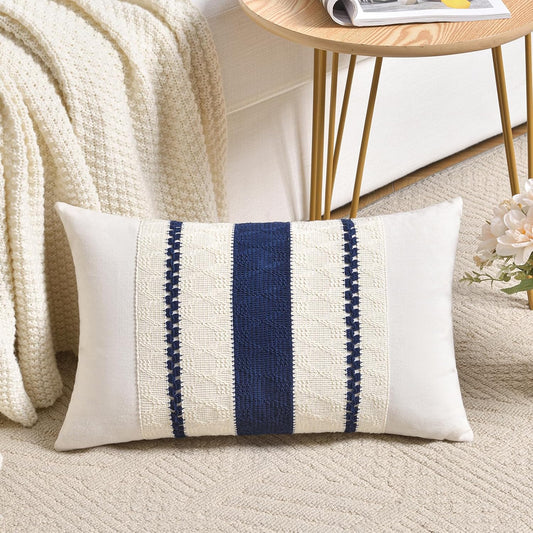 Fancy Homi Set of 1 Navy Blue Lumbar Decorative Throw Pillow Covers 12x20 Inch for Couch Bed Sofa Living Room, Soft Cotton blend Woven Textured Cushion Case