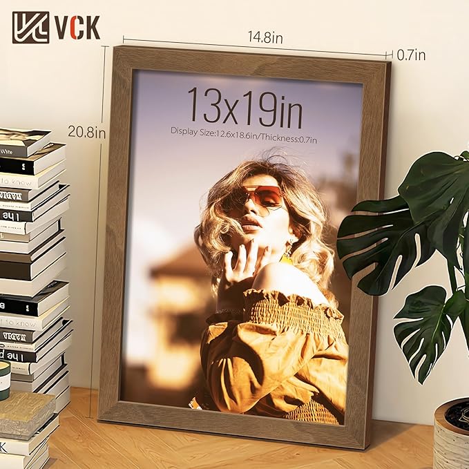 VCK 13x19 Poster Frame 3 Pack - Brown Walnut, Natural Grain Solid Wood Picture Frame, Wall Gallery Frame