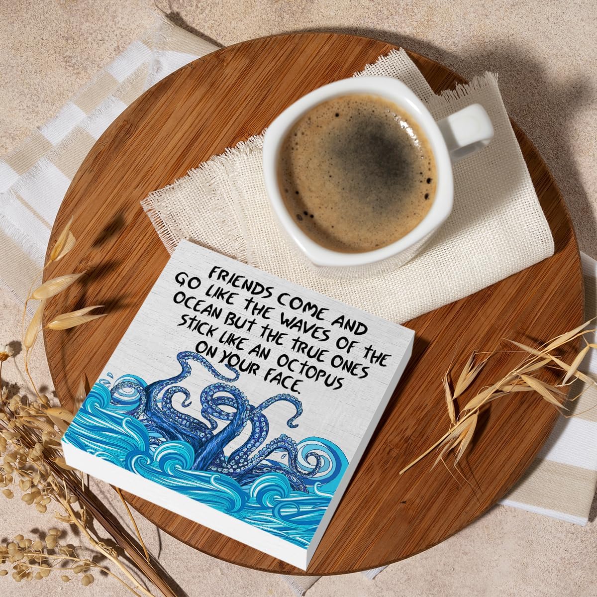 Funny Friendship Gifts for Women Men Best Friend Octopus Decor Rustic Wooden Box Sign, Desk Decor Office Desk Accessories for Table Shelf Home Farmhouse Bathroom Cubicle Wood Block Plaque Box Sign