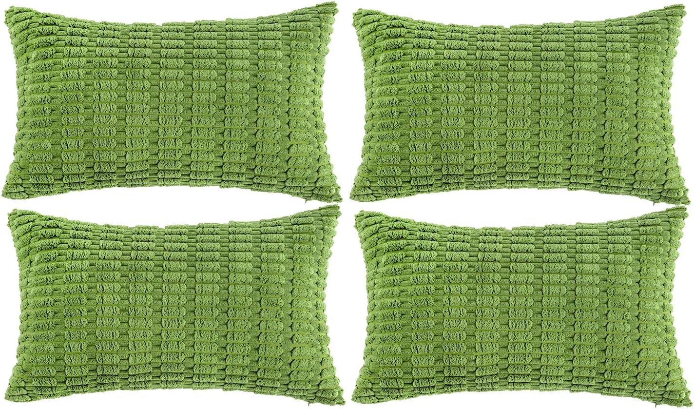 Fancy Homi 4 Packs Boho Lime Green Decorative Throw Pillow Covers 12x20 Inch for Couch Bed Sofa, Rustic Modern Farmhouse Home Decor, Soft Plush Corduroy Cute Rectangle Cushion Case 30x50 cm