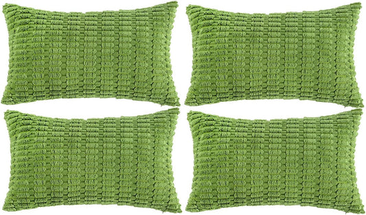 Fancy Homi 4 Packs Boho Lime Green Decorative Throw Pillow Covers 12x20 Inch for Couch Bed Sofa, Rustic Modern Farmhouse Home Decor, Soft Plush Corduroy Cute Rectangle Cushion Case 30x50 cm
