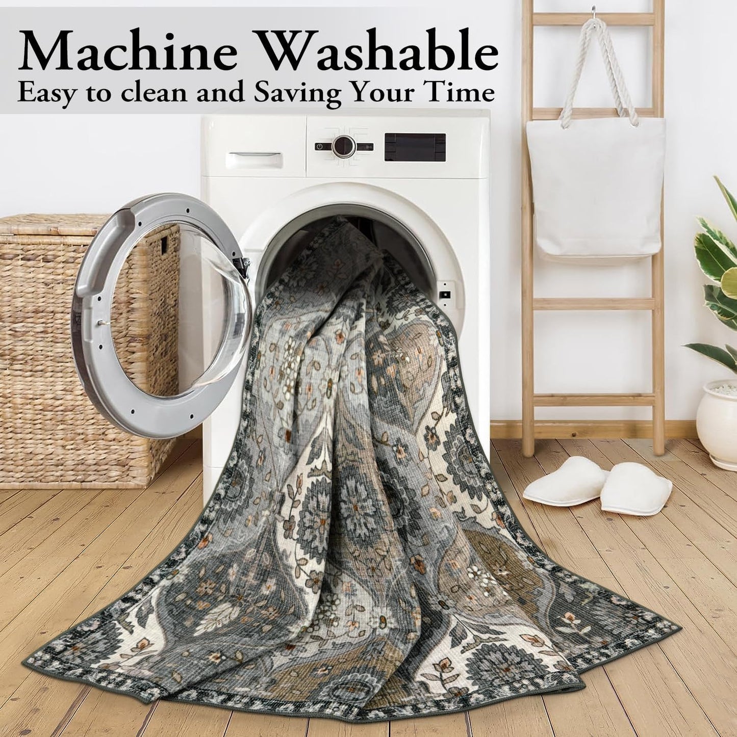 Lahome Moroccan 8x10 Area Rugs for Living Room, Washable Rugs 8x10 Ultra-Thin Oriental Non-Slip Non Shedding Accent Carpet for Bedroom Dining Room Office Nursery, Grey