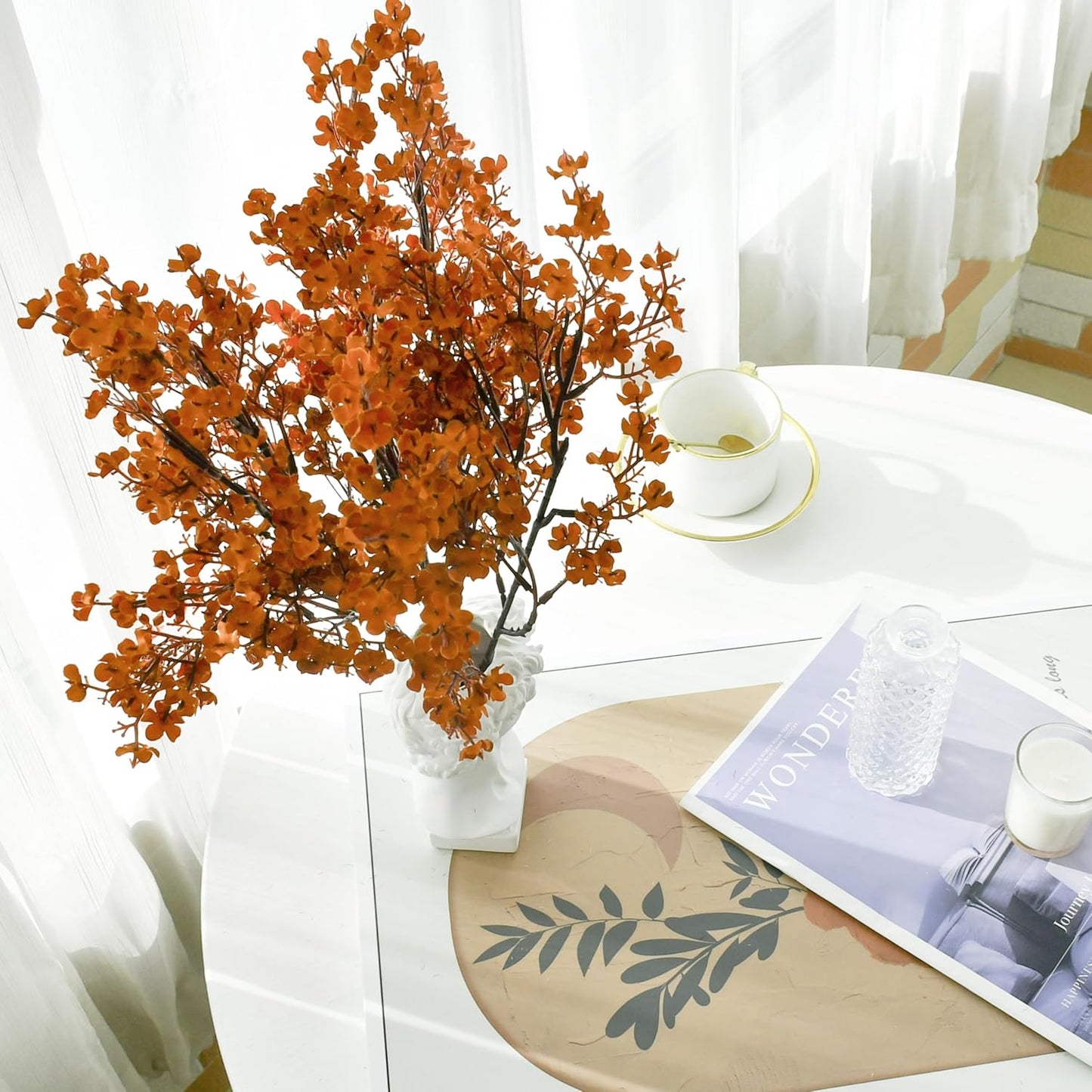 Mandy's Burnt Orange Artificial Baby’s Breath Flowers 15 Bundles Silk Gypsophila with Bendable Stems for Fall Centerpiece Wedding Decor and Table Arrangements