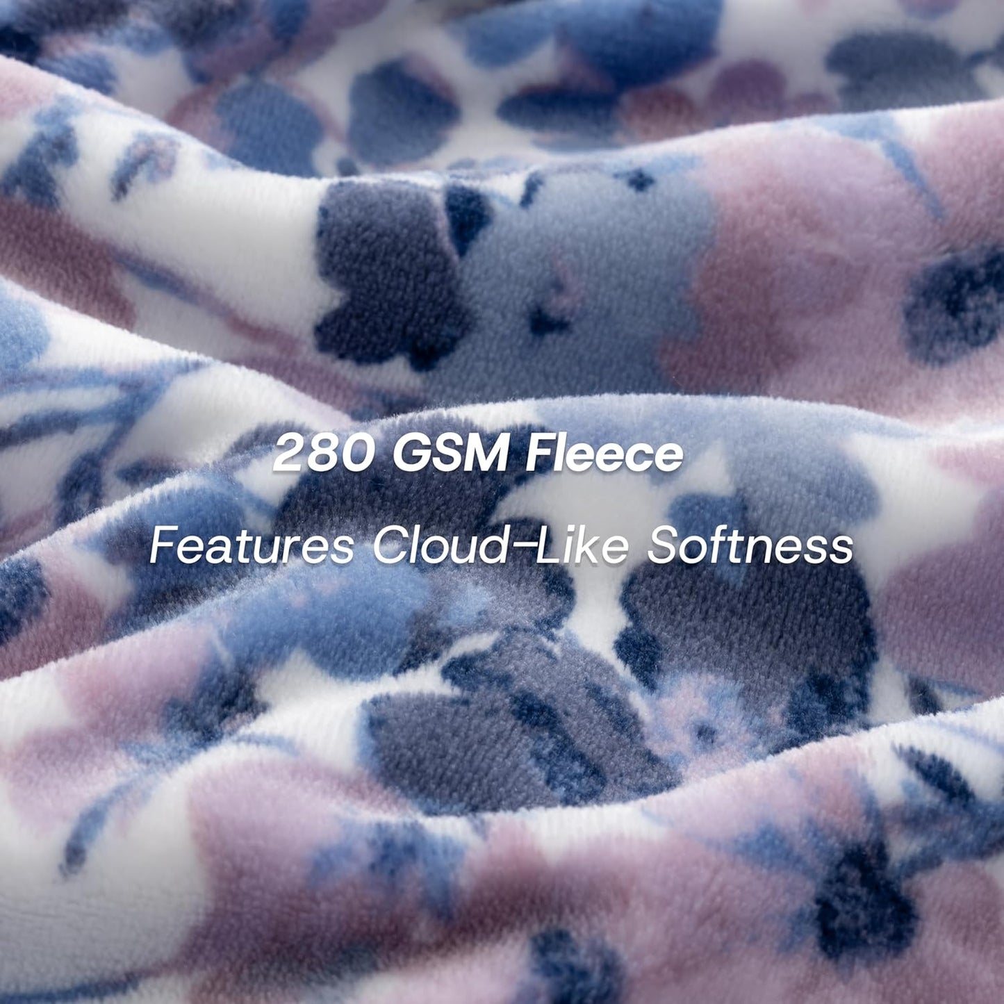 Luxury Printed Fleece Warm Blanket, Soft Lightweight Velvety Plush Throw for Couch and Bed, Cozy Comfy for All Seasons(White Purple Flowers, 108×90 Inches)