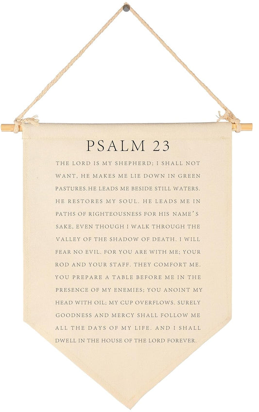 Bible Verse Hanging Flag Decor-Living Room Bedroom Front Door Sign-Christian Farmhouse Decor- Psalm 23-Housewarming Gift-Scripture Banner Gift