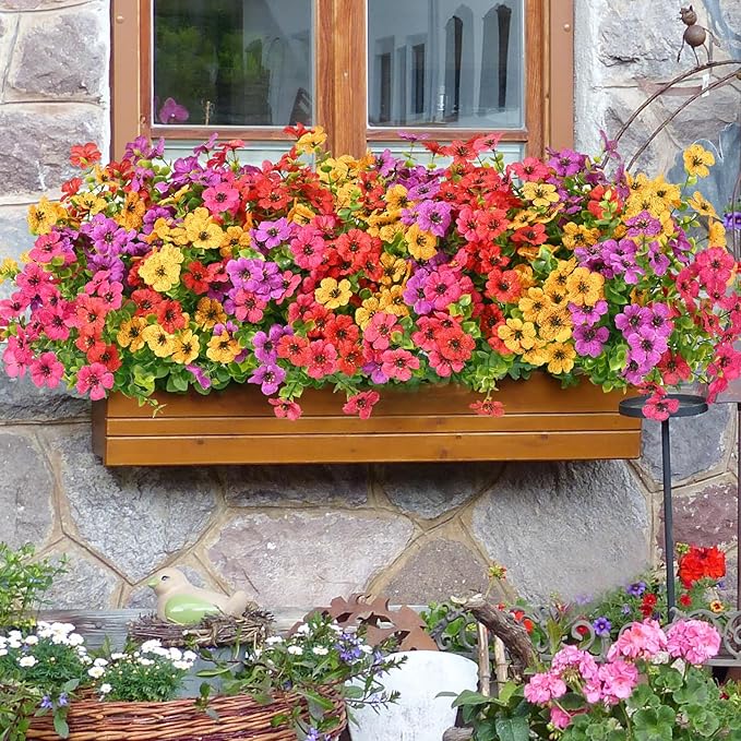 Waipfaru Artificial Flowers for Outdoors, 36 Bundles Faux Plants Outdoor, UV Resistant Artificial Plants Outdoor, Silk Fake Artificial Flowers for Outside Home Decor Planter Porch Patio Decoration