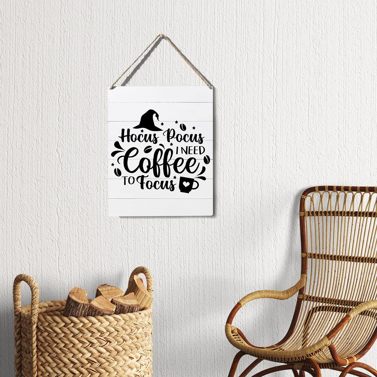 Funny Hocus Pocus I Need Coffee to Focus Wooden Sign Plaque Wall Hanging Posters Farmhouse 10”X8” Rustic Home Office Decoration…
