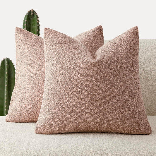 Foindtower Set of 2, Decorative Textured Boucle Throw Pillow Covers Accent Solid Pillow Cases Neutral Soft Cozy Couch Cushion Case for Chair Sofa Bedroom Living Room Home Decor 26 x 26 Inch Light Pink