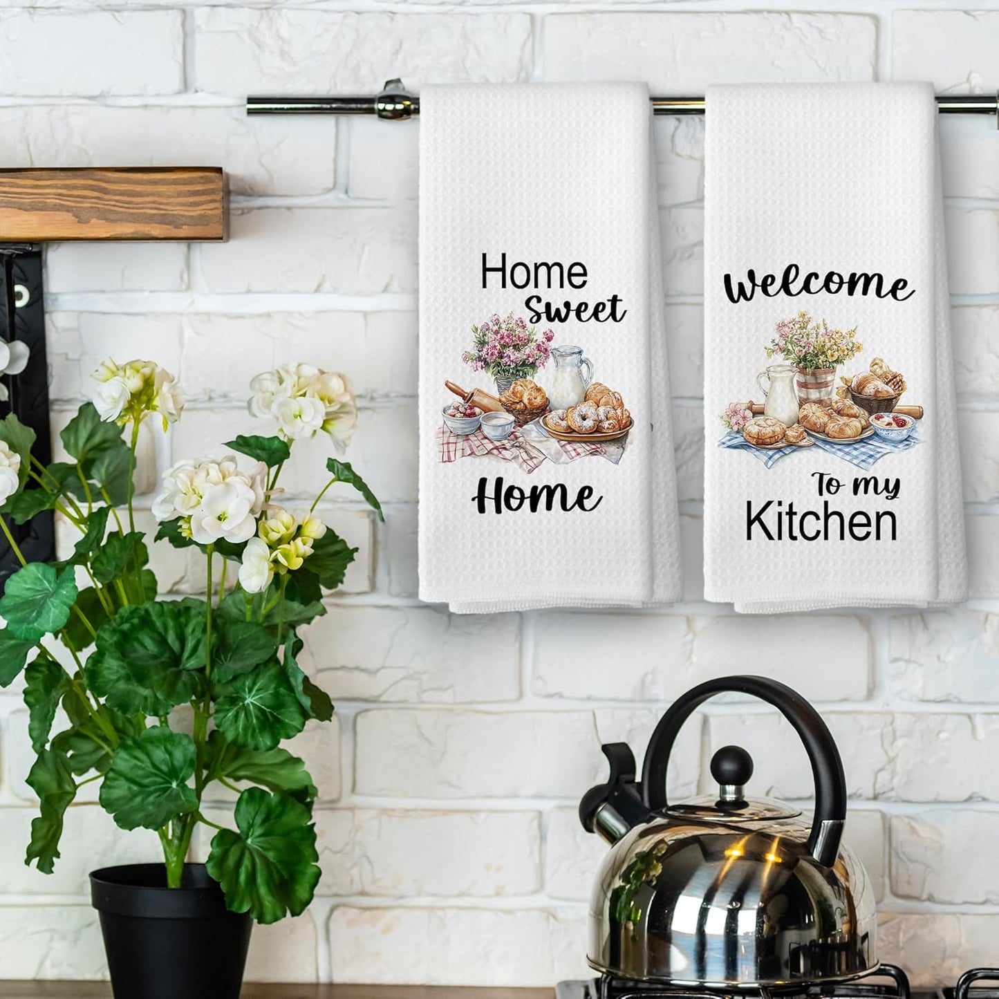 Home Sweet Home Kitchen Towels - Bread Floral Dish Towels, Gifts for Chef, Farmhouse Plaid Decorative Absorbent Dishcloths Hand Towels Set of 2 for Kitchen Cooking Baking Decor 16x24 Inches