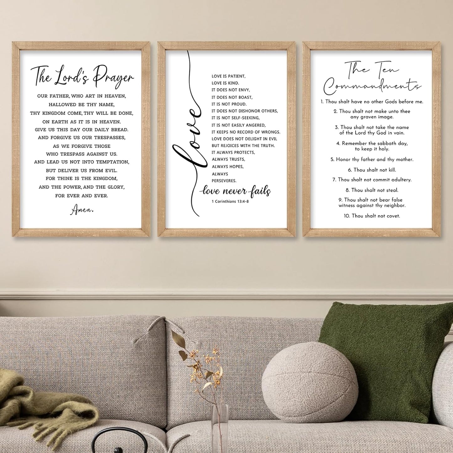 comurdyo Christian Bible Verse Wall Art 24"×16" Set of 3 Positive Religious Minimalist Quotes Sign for Rustic God Jesus Christ Prayer Inspirational Catholic Scripture Decor Wood Framed Hanging (Wood)