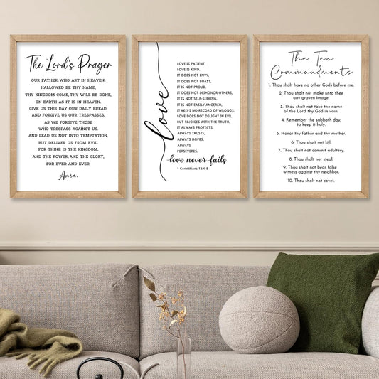 comurdyo Christian Bible Verse Wall Art 24"×16" Set of 3 Positive Religious Minimalist Quotes Sign for Rustic God Jesus Christ Prayer Inspirational Catholic Scripture Decor Wood Framed Hanging (Wood)
