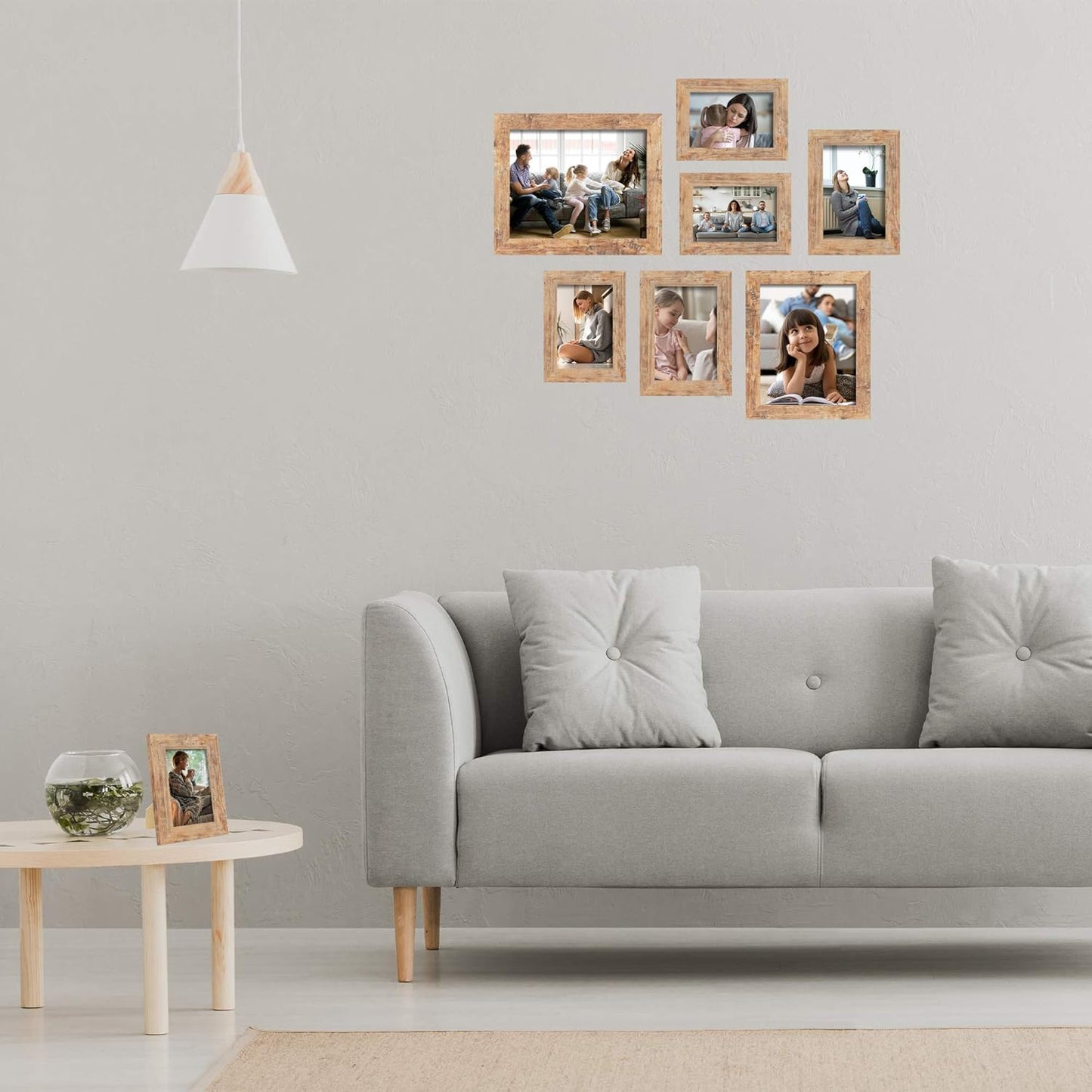 iRahmen 5x7 Picture Frame Set of 4, High Definition Real Glass Rustic Brown Frame, 5 x 7 Wood Photo Frames for Tabletop Display and Wall Mounting