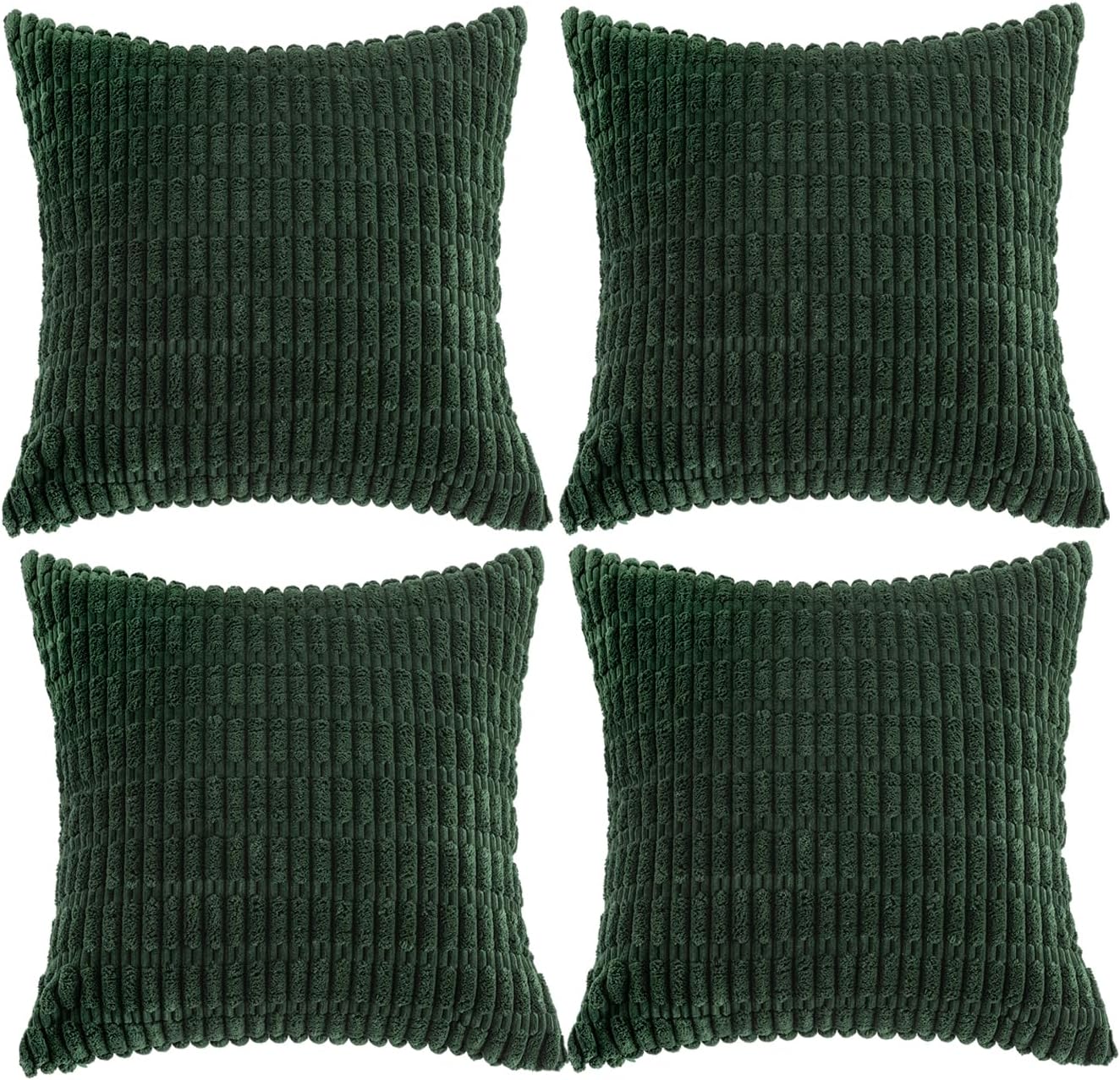 Fancy Homi 4 Packs Hunter Green Decorative Throw Pillow Covers 16x16 Inch for Couch Bed Sofa, Forest Green Boho Home Decor, Soft Plush Corduroy Cute Emerald Green Square Cushion Case 40x40 cm