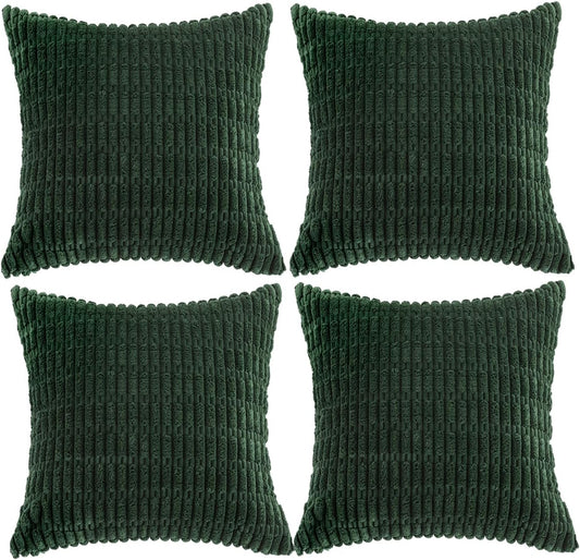 Fancy Homi 4 Packs Hunter Green Decorative Throw Pillow Covers 16x16 Inch for Couch Bed Sofa, Forest Green Boho Home Decor, Soft Plush Corduroy Cute Emerald Green Square Cushion Case 40x40 cm