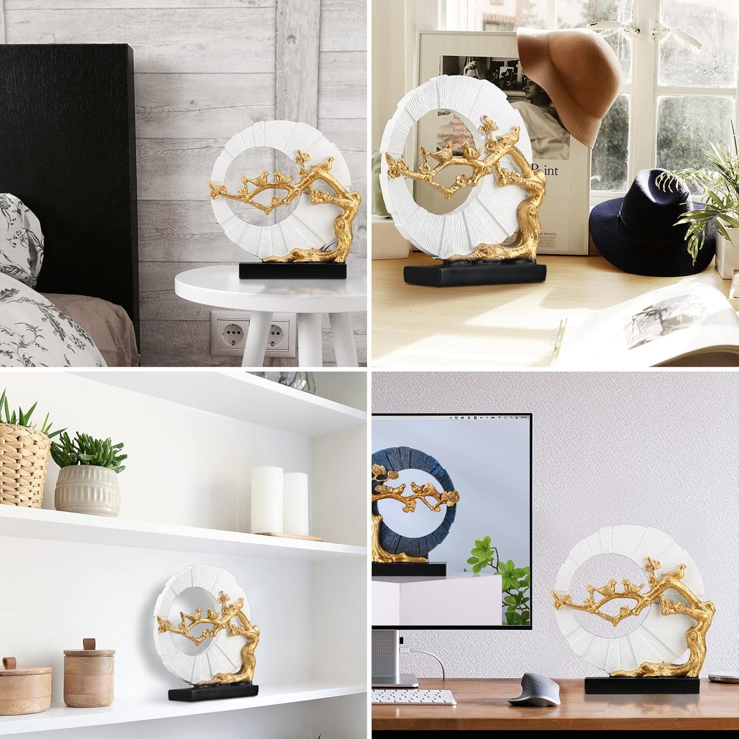 DOVDOV Gold Bird Statue Decor, Gold and White Home Decor, Bird Sculpture Home Decor for Bookshelf Office Shelf on Coffee Table TV Cabinet entryway entryway Decor.