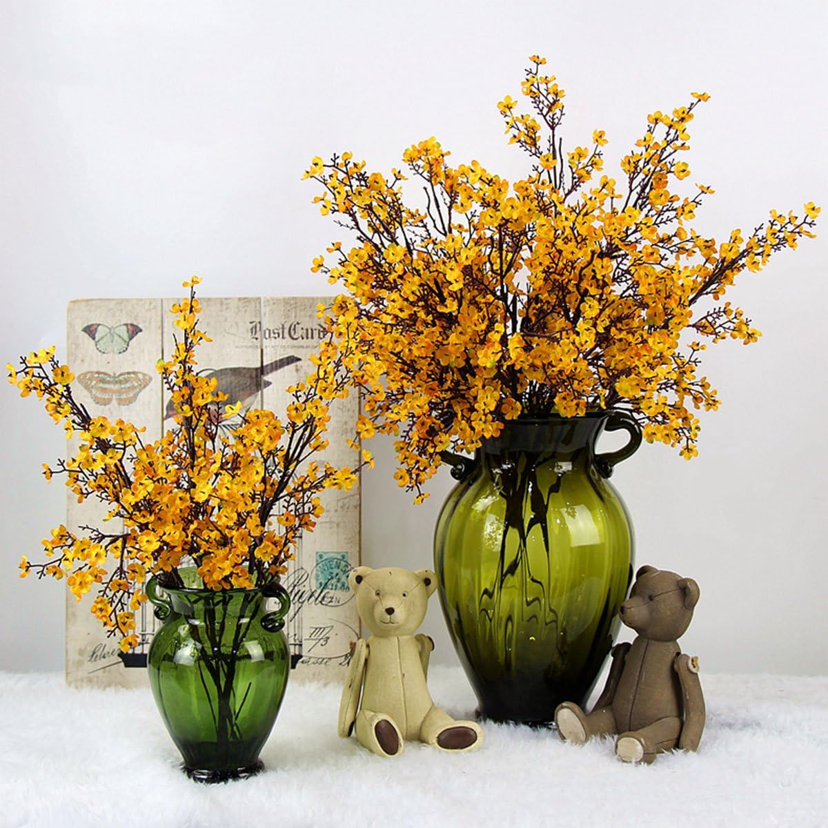 JAKY-Global Babys Breath Orange Silk Artificial Flowers 12 Bundle Fall Stems Fake Plants Decor Wedding Party Decoration Bouquets Real Touch DIY Home Garden(Yellow Orange 12Bundles)