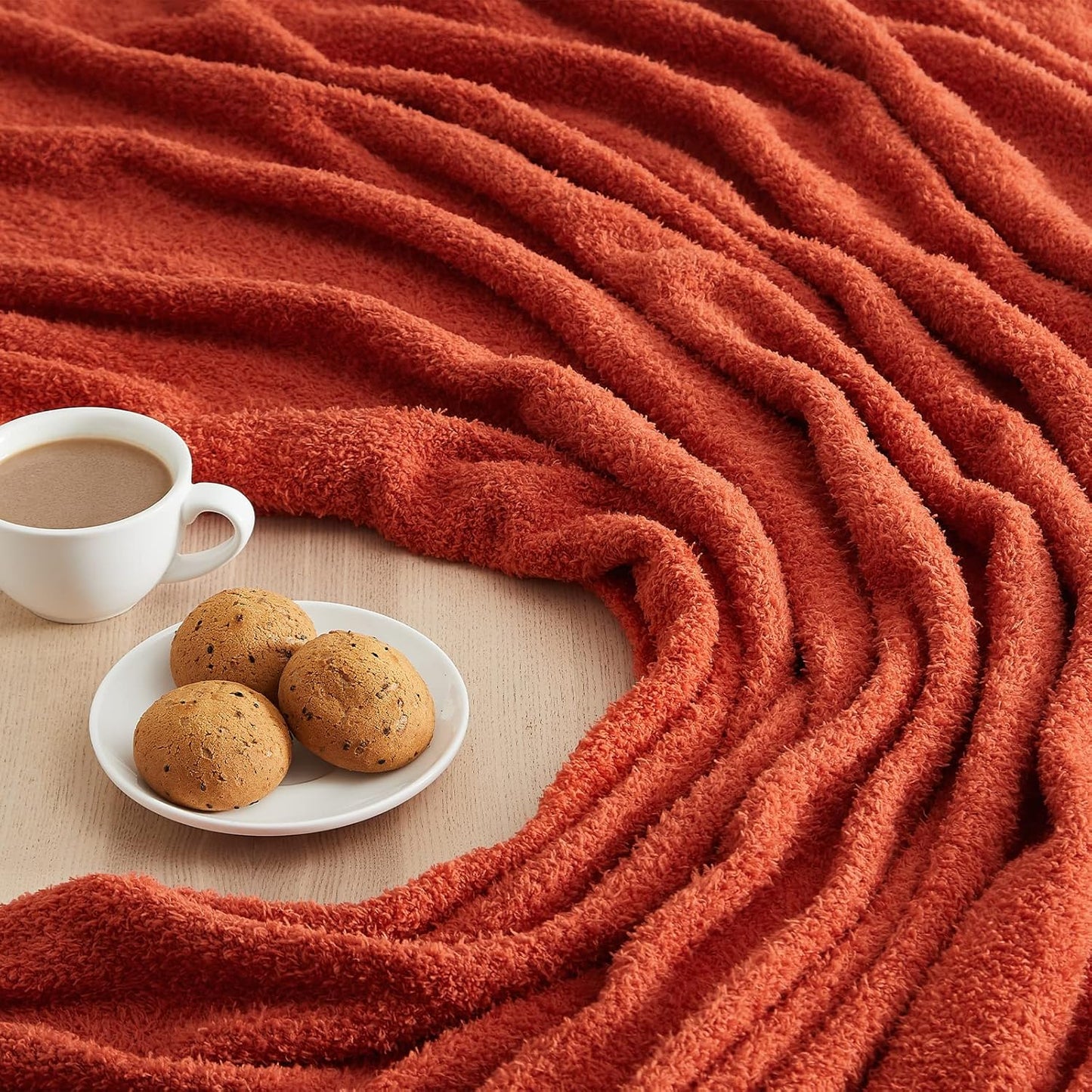 CYMULA Super Soft Knit Throw Blanket Twin Size Orange-Lightweight Plush Fuzzy Fluffy Warm Cozy Blankets and Throws for Sofa Bed All Season Use, 60x80 inches