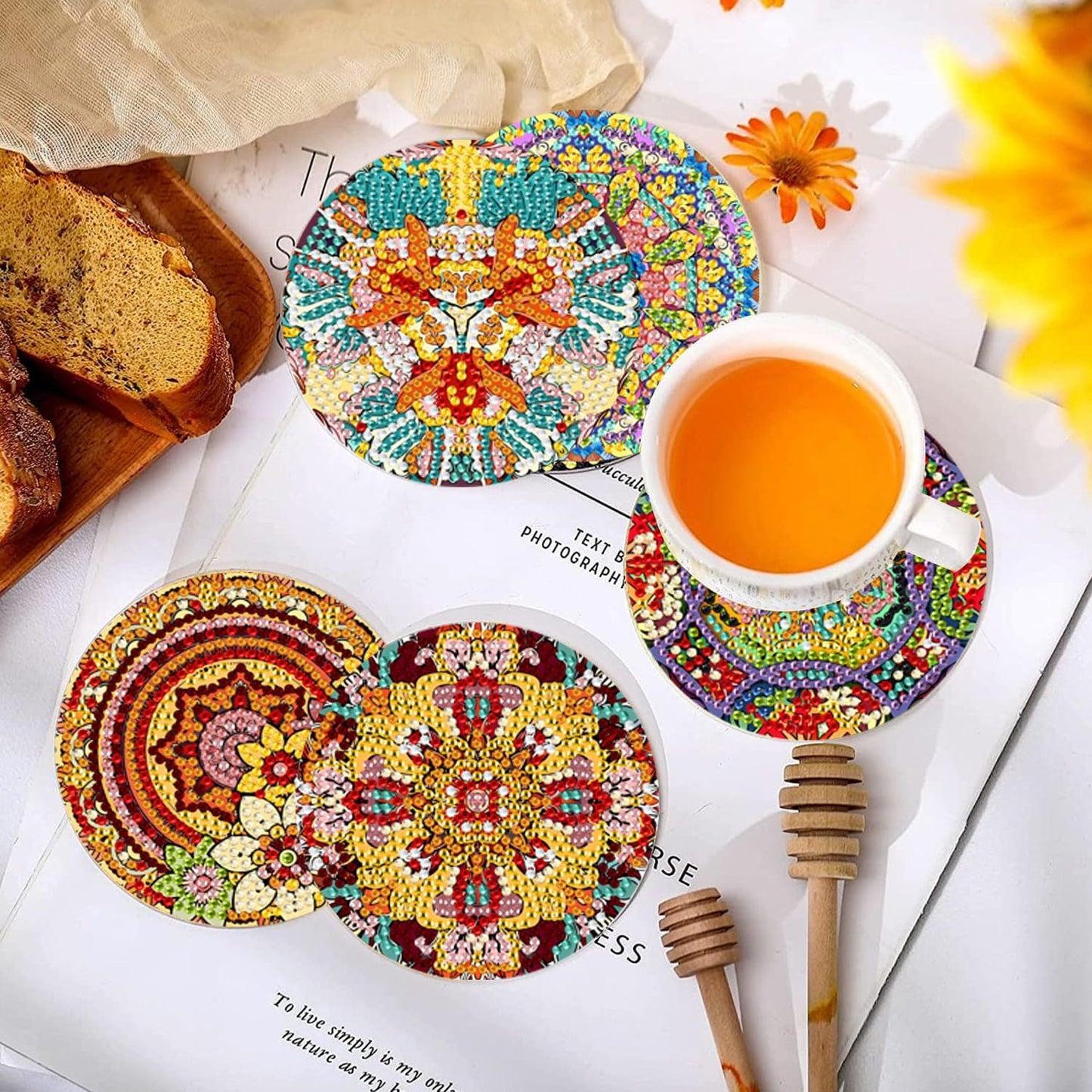 EWJRNSF 10 PCS Diamond Art Coasters Kit, Small Diamond Painting Coasters, Fall Diamond Art Kits for Adults Beginners, Arts and Crafts Supplies Item Sets with Holder Mandala