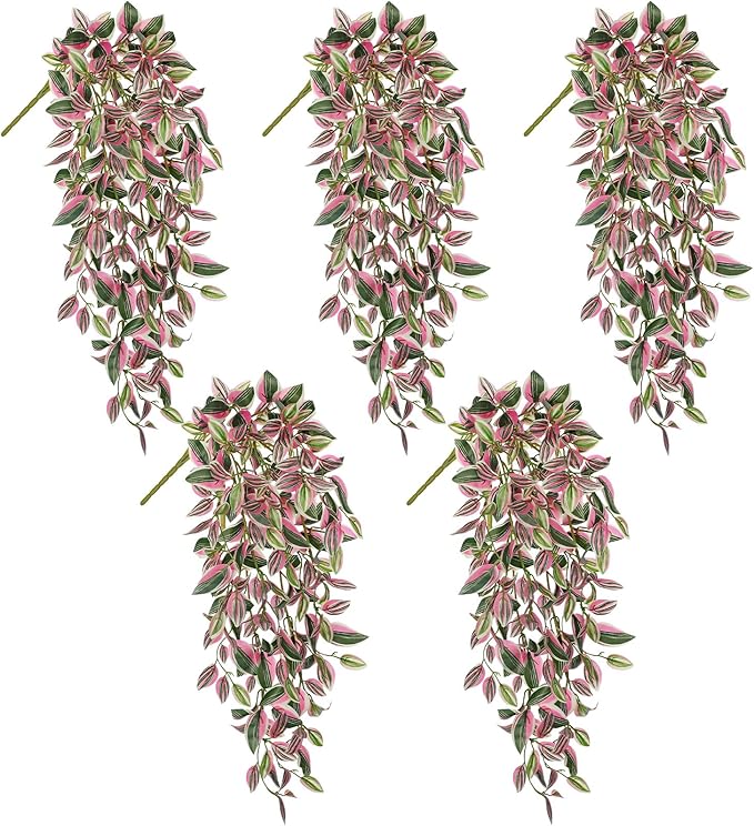 DILATATA Fake Hanging Plants Artificial Hanging Plants 22" Faux Wandering Jew Hanging Leaves Plant for Wall Shelf Home Indoor Outdoor Decor - 5 Pack
