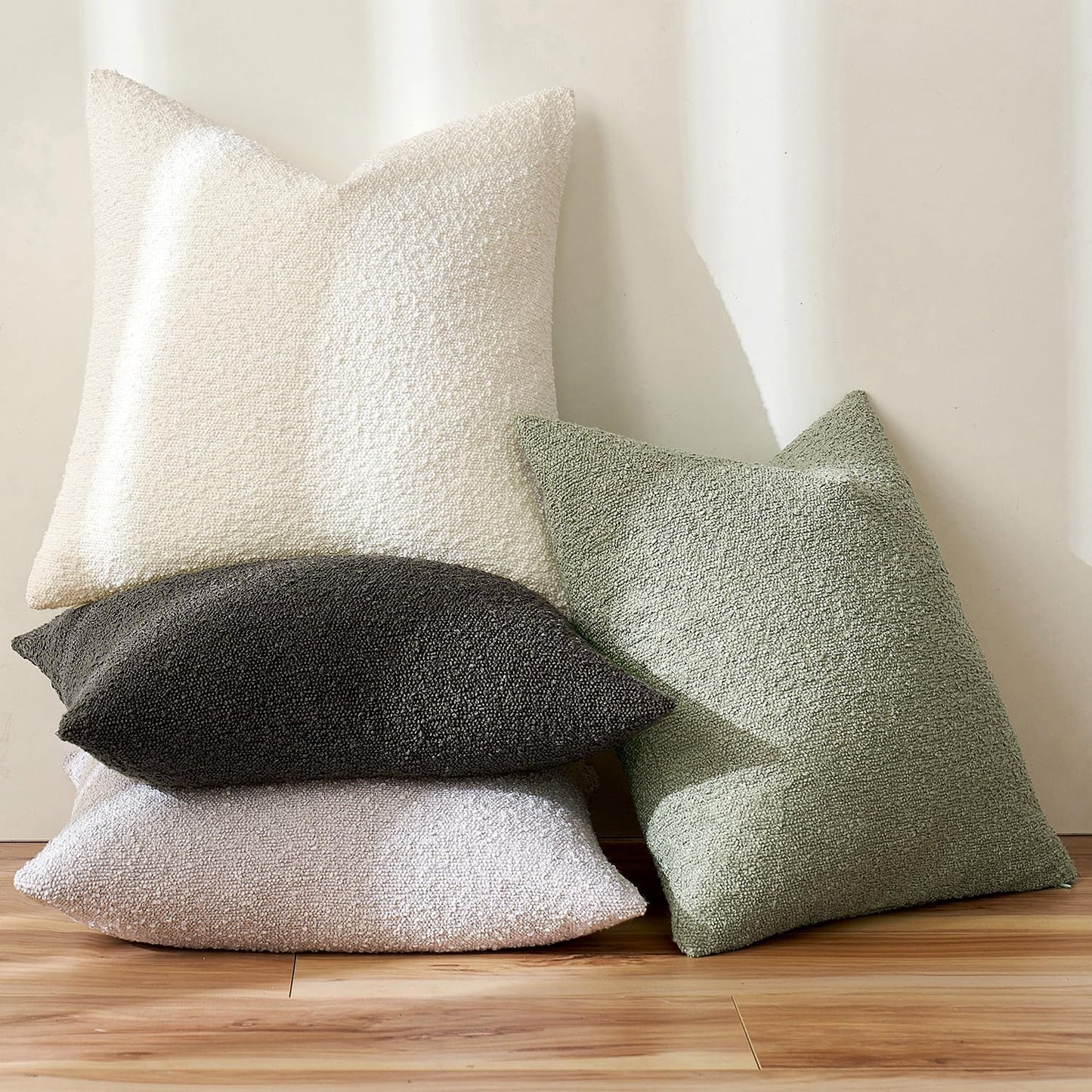 MIULEE 18x18 Inch Decorative Pillow Covers for Couch Bed Set of 2 Textured Boucle Neutral Winter Throw Pillows Sage Green Accent Solid Cushion Pillowcases Sofa Livingroom Home Decor