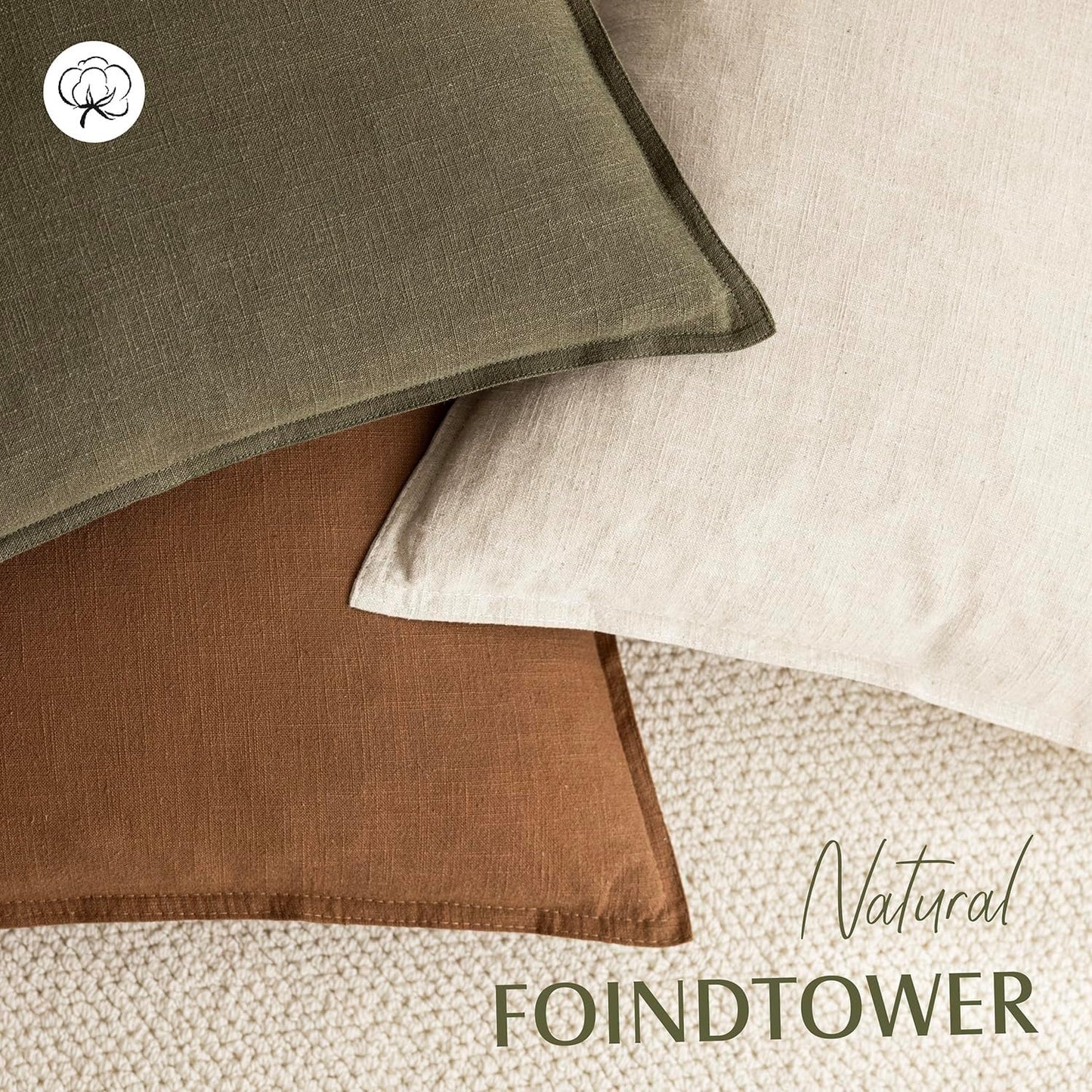 Foindtower Pack of 2, Decorative Linen Soild Throw Pillow Covers Soft Accent Cushion Case Boho Farmhouse Pillowcase for Chair Couch Sofa Bedroom Living Room Home Decor 24 x 24 Inch Orange Brown