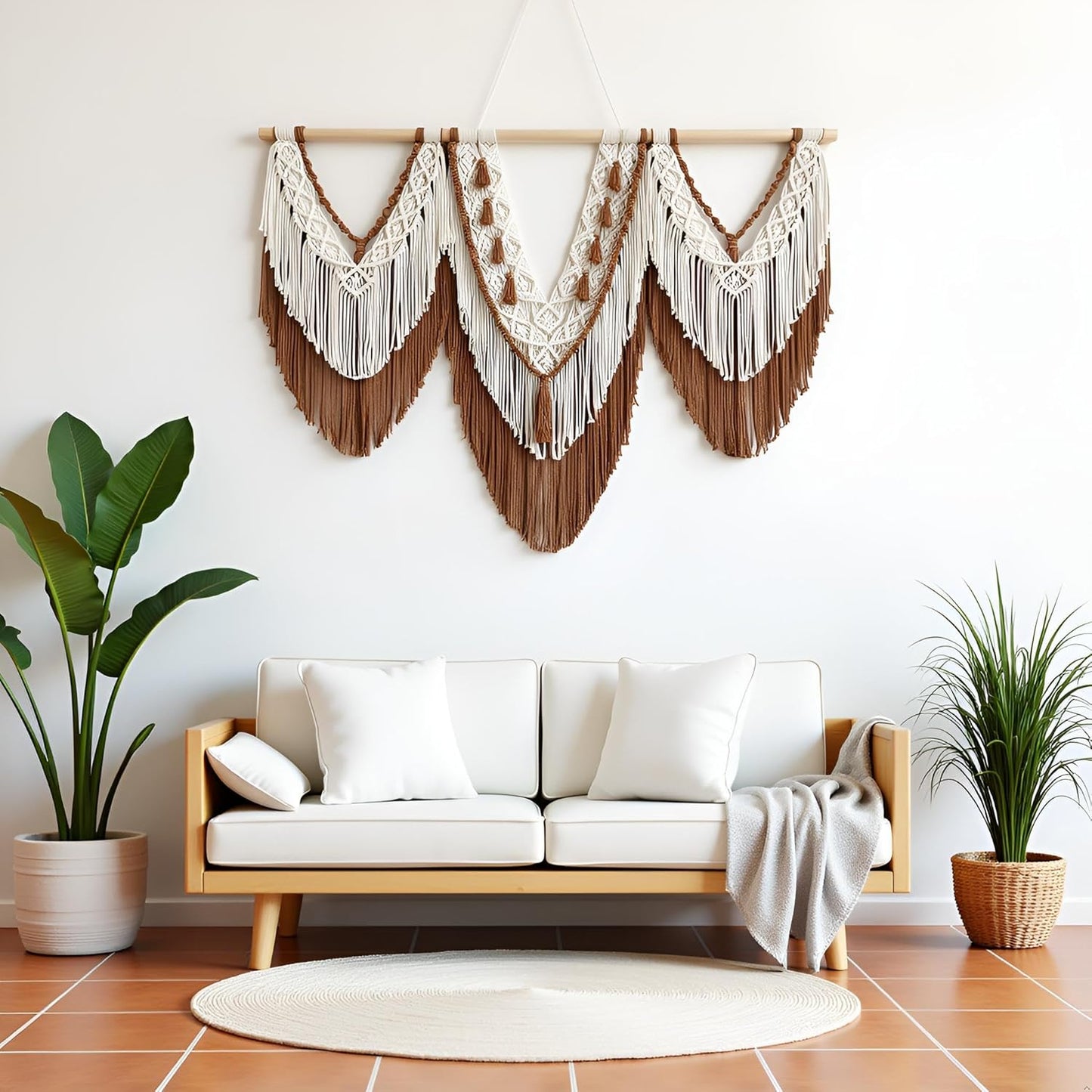 large macrame wall hanging - Boho Tapestry Macrame Wall Decor Art- Chic Bohemian Handmade Woven Tapestry Home Decoration for Bedroom Living Room Apartment Wedding Party - 43"x32" (Beige-Brown)