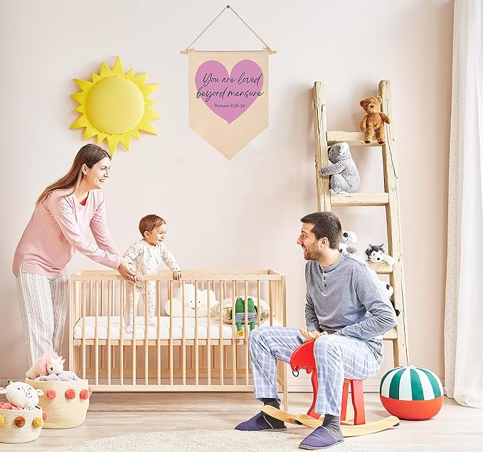 You Are Loved Beyond Measure-Bible Verse Scripture Decor-Flag Decor Gifts for Baby Boys Girls Newborn Kids-Banner Wall Sign Gifts for Nursery Baby Room Playroom Bedroom Front Door